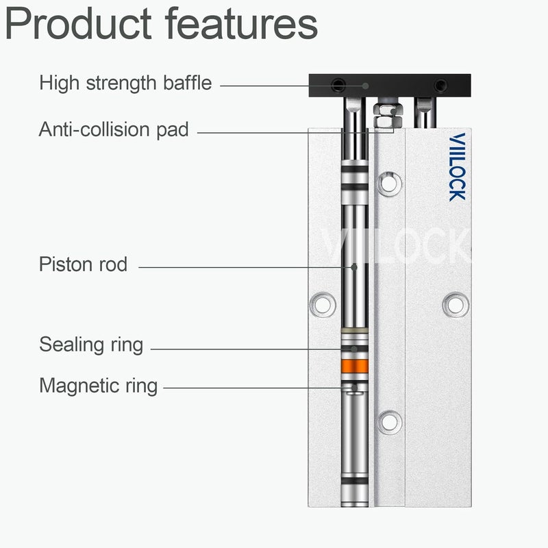 VIILOCK Pneumatic Air Cylinder 10mm Bore 50mm Stroke, Small Air Cylinder Double Rod Double Action TN10x50 - Image 5
